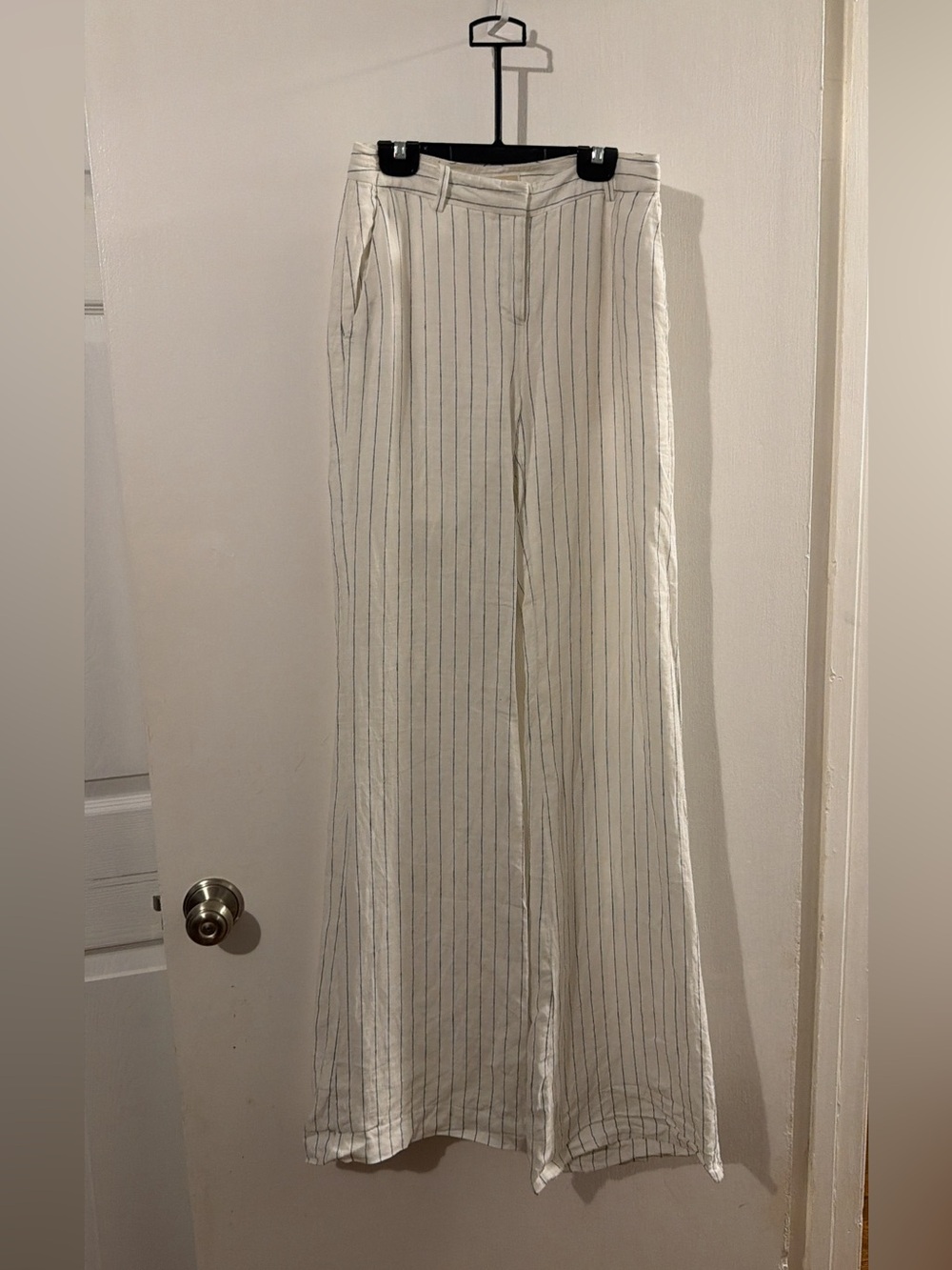 Michael Kors Cream Wide-Leg Pinstripe Pants